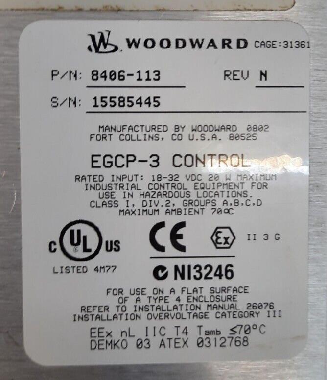 WOODWARD EGCP-3 DIGITAL CONTROL 8406-113