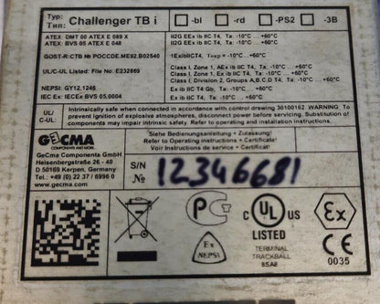 GECMA DMT 00 ATEX E 089 X CHALLENGER TB I CONTROL MODULE