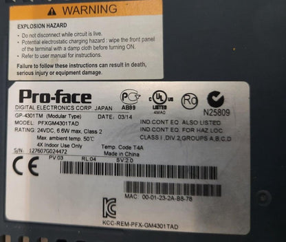 PRO-FACE GP4301TM / PFXGM4301TAD DIGITAL ELECTRONIC CORP.