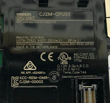 OMRON CJ2M-CPU31 SYSMAC CPU UNIT / PROGRAMMABLE CONTROLLER