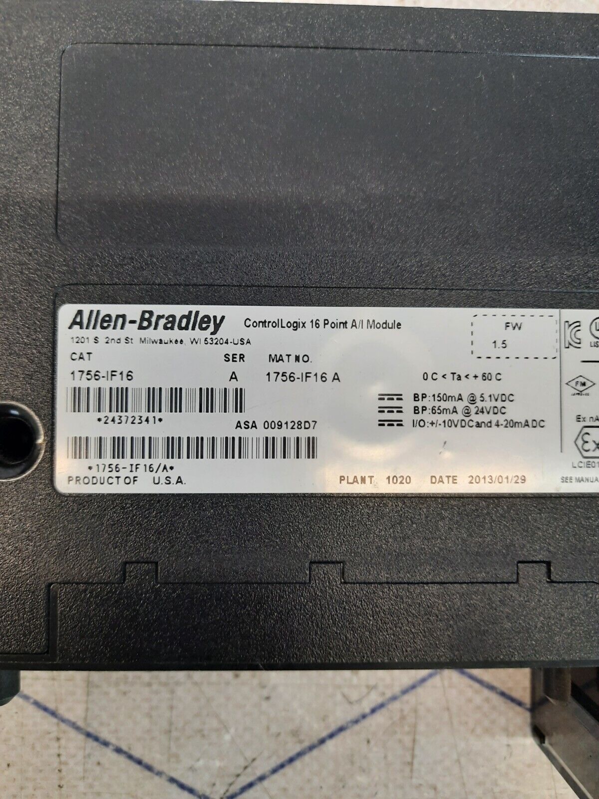 ALLEN BRADLEY 1756-IF16 SER.A ControlLogix 16 Point A/ı Module