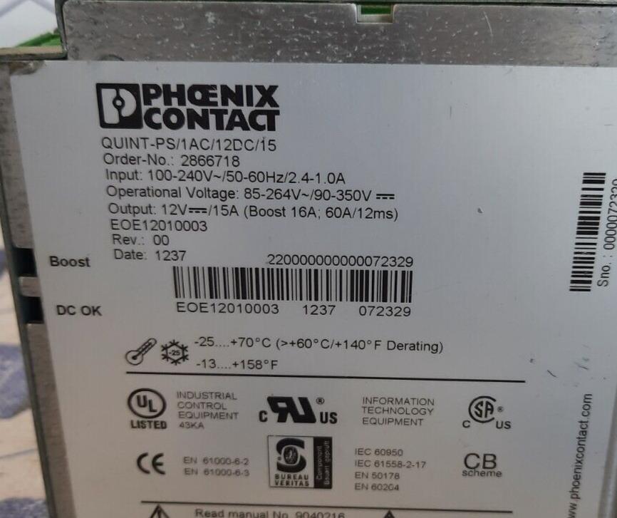 PHOENIX CONTACT QUINT-PS/1AC/12DC/15 -2866718 POWER SUPPLY