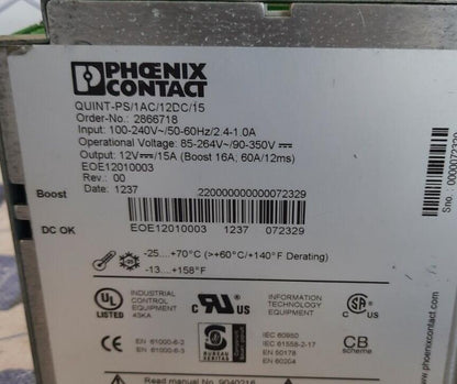 PHOENIX CONTACT QUINT-PS/1AC/12DC/15 -2866718 POWER SUPPLY