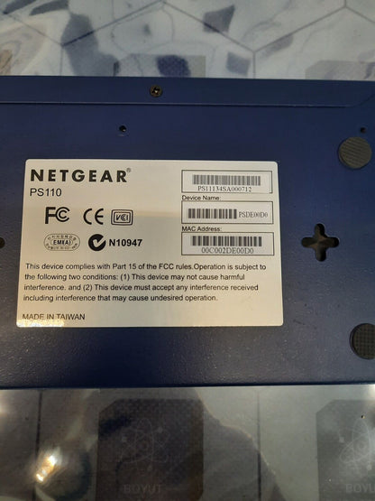 Netgear PS110 10/100 Mbps 2 Port Print Server w/ Adapter