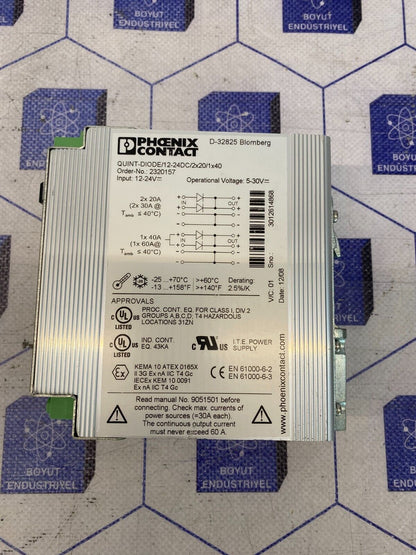 PHOENIX CONTACT QUINT-DIODE/12-24DC/2X20/1X40 - 2320157 Output DC 40A