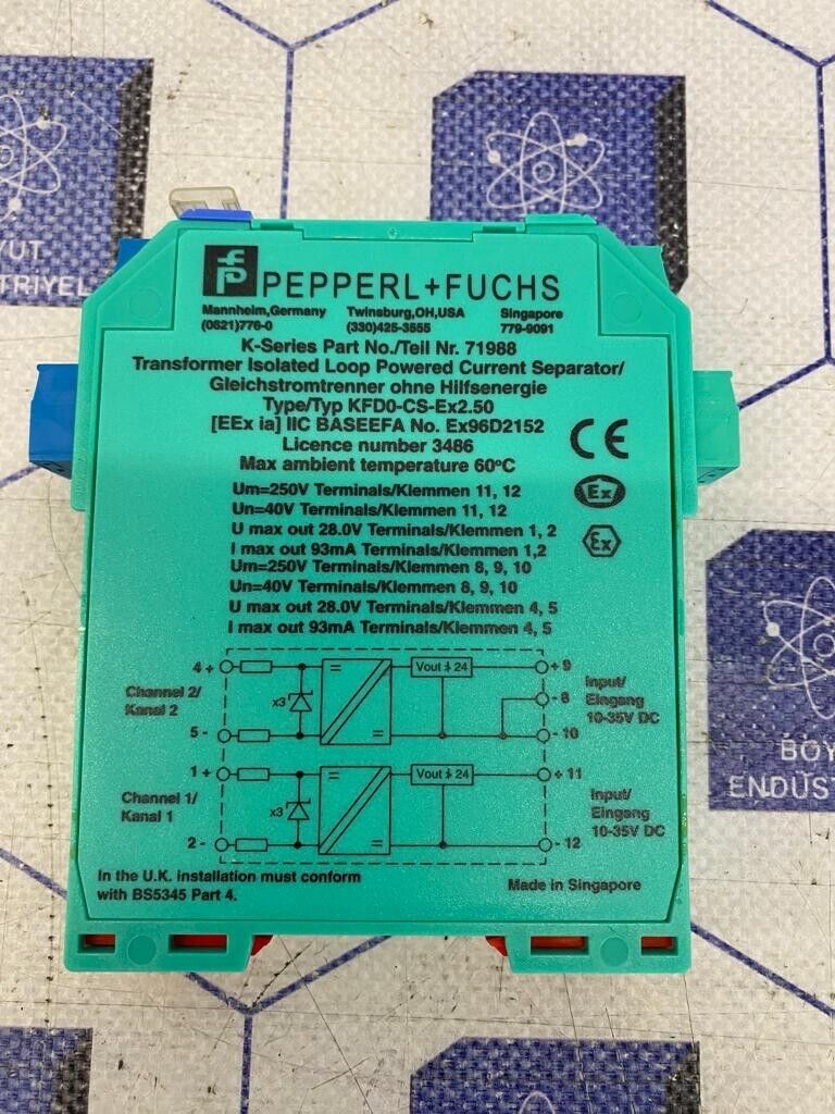 PEPPERL+FUCHS KFD0-CS-EX2-50 71988 K SERIES TRANSFORMER ISOLATED LOOP POWERED
