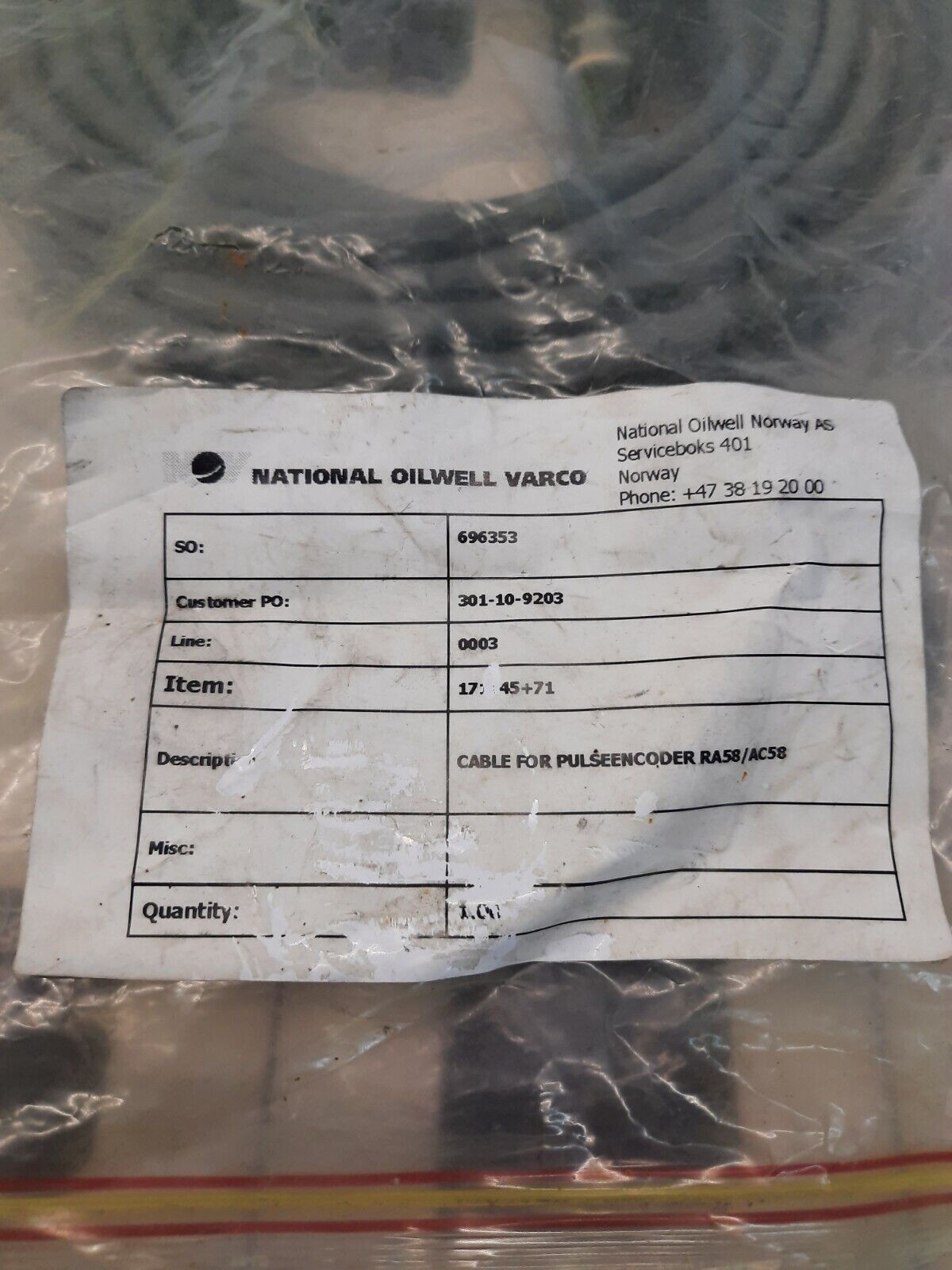 NATIONAL OILWELL VARCO RA58/AC58 CABLE FOR PULSE ENCODER