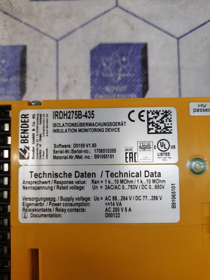BENDER IRDH275B-435 INSULATION MONITORING DEVICE