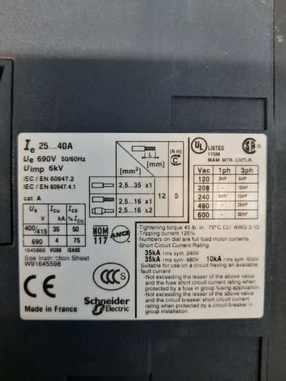 TELEMECANIQUE GV3ME40/25-40A Motor Circuit Breaker