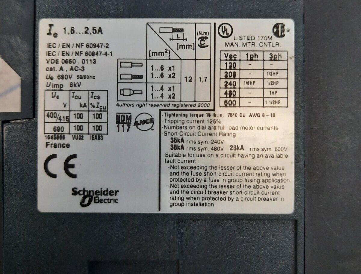 TELEMECANIQUE GV3ME07 Motor Circuit Breaker 1.6...2.5A