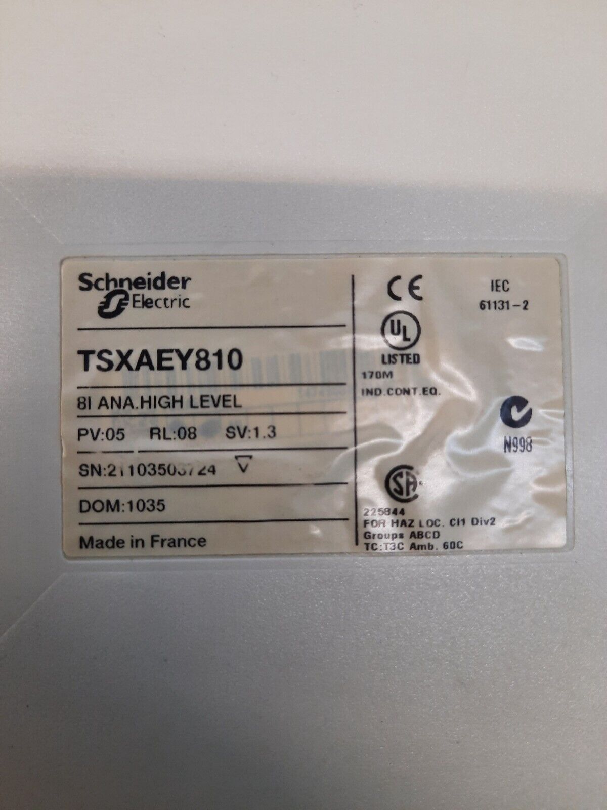 SCHNEIDER ELECTRIC TSXAEY810 8I Analog High Level Input Module