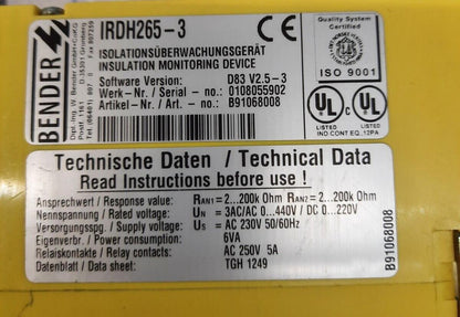Bender IRDH265-3 INSULATION MONITORING DEVICE