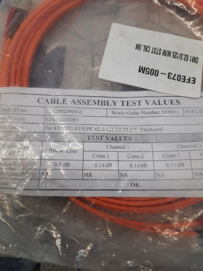 ST/UPC to ST/UPC Duplex Fiber Optic Patch Cable Multimode OM1