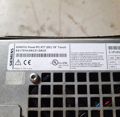 SIEMENS 6AV7814-0AC21-2AC0 SIMATIC Panel PC 877 (DC) Without Screen