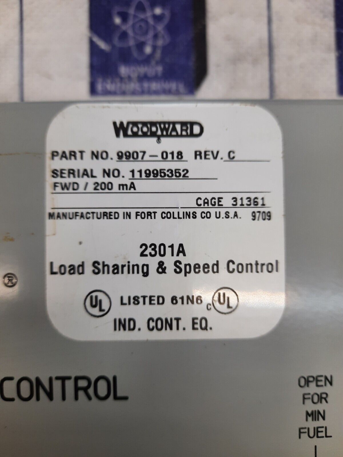 WOODWARD LOW VOLTAGE 2301A LOAD SHARING AND SPEED CONTROL 9907-018 REV.C