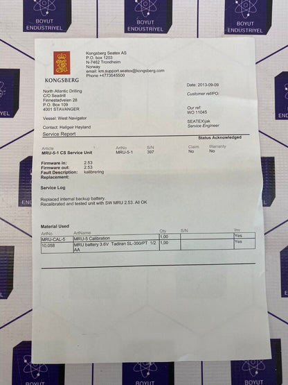 KONGSBERG MRU 5 MRU-M-SC1 MOTION REFERENCE UNIT