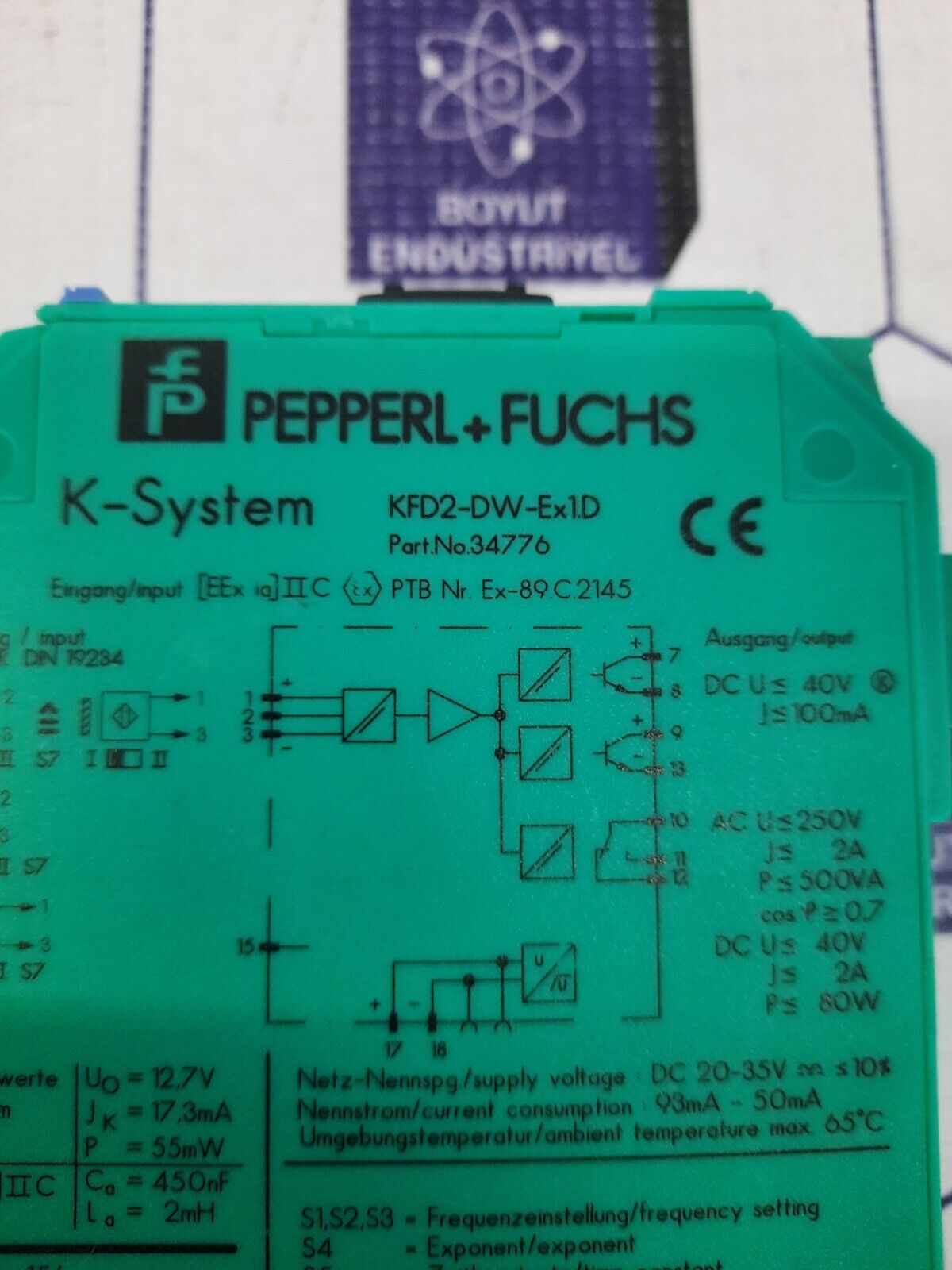 PEPPERL +FUCHS K-SYSTEM KFD2-DW-EX1D PART NO : 34776