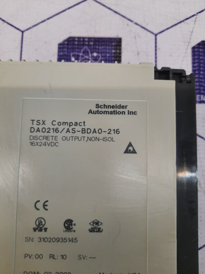 SCHNEIDER AUTOMATION DA0216/AS-BDA0-216 DISCRETE OUTPUT NON-ISOL 16X24VDC