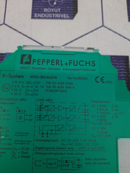 PEPPERL +FUCHS K-SYSTEM KFD2-SR2-Ex2.W PART NO: 132960