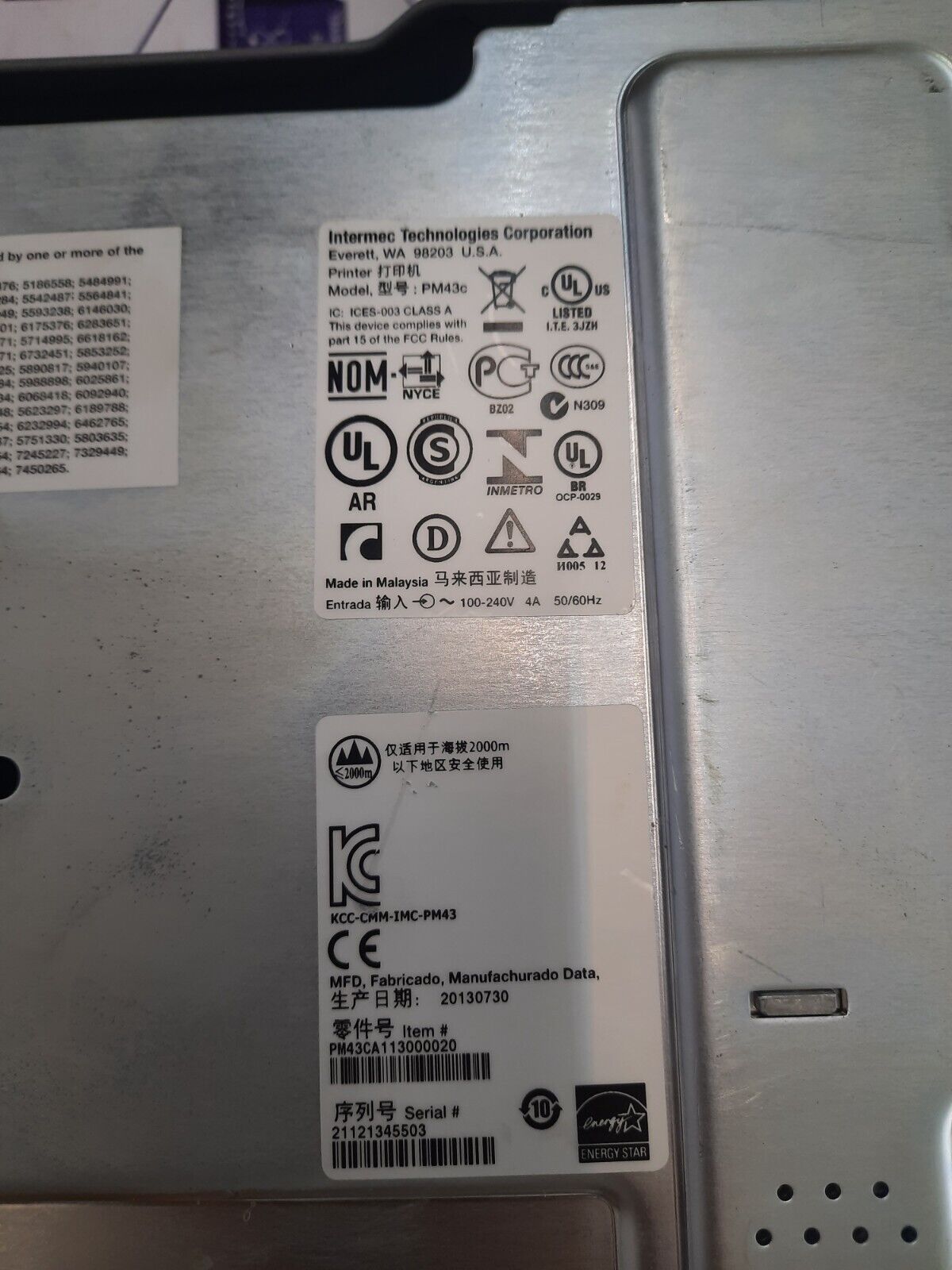 INTERMEC TECHNOLOGIES COPORATION PM43C Thermal Label Industrial Printer