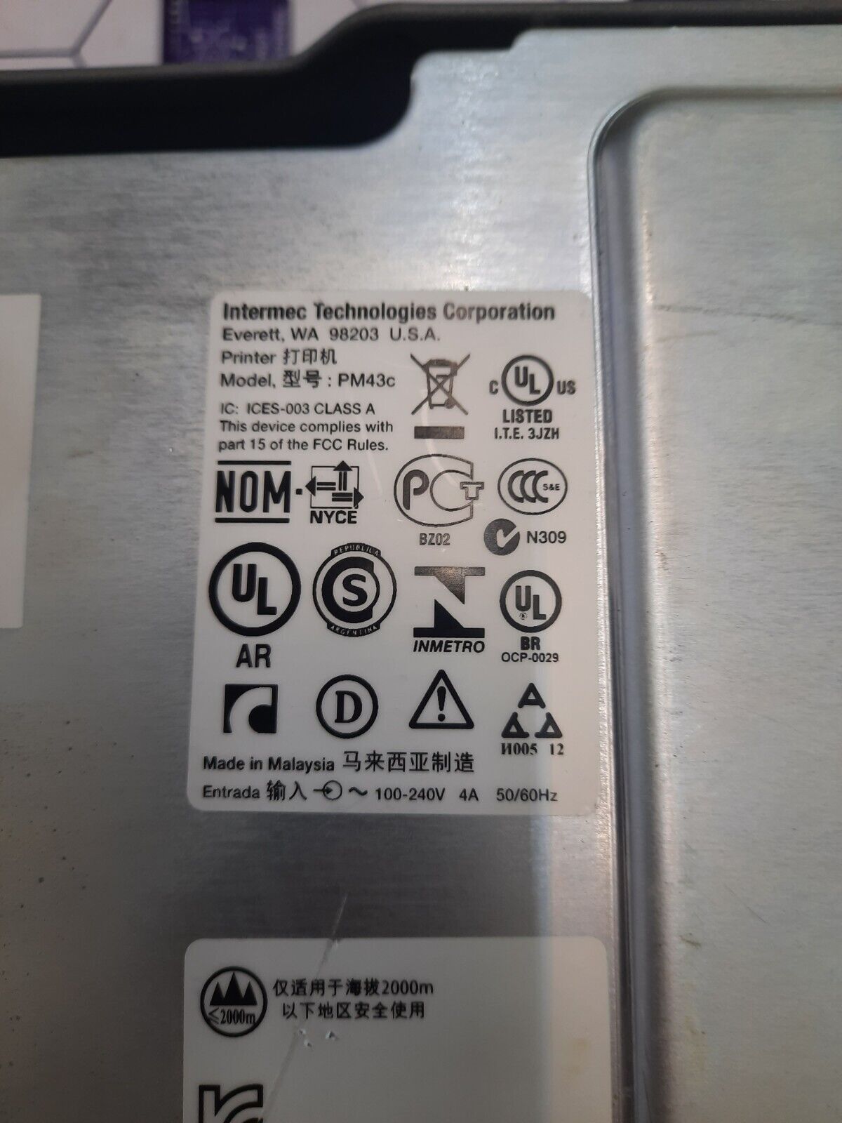 INTERMEC TECHNOLOGIES COPORATION PM43C Thermal Label Industrial Printer