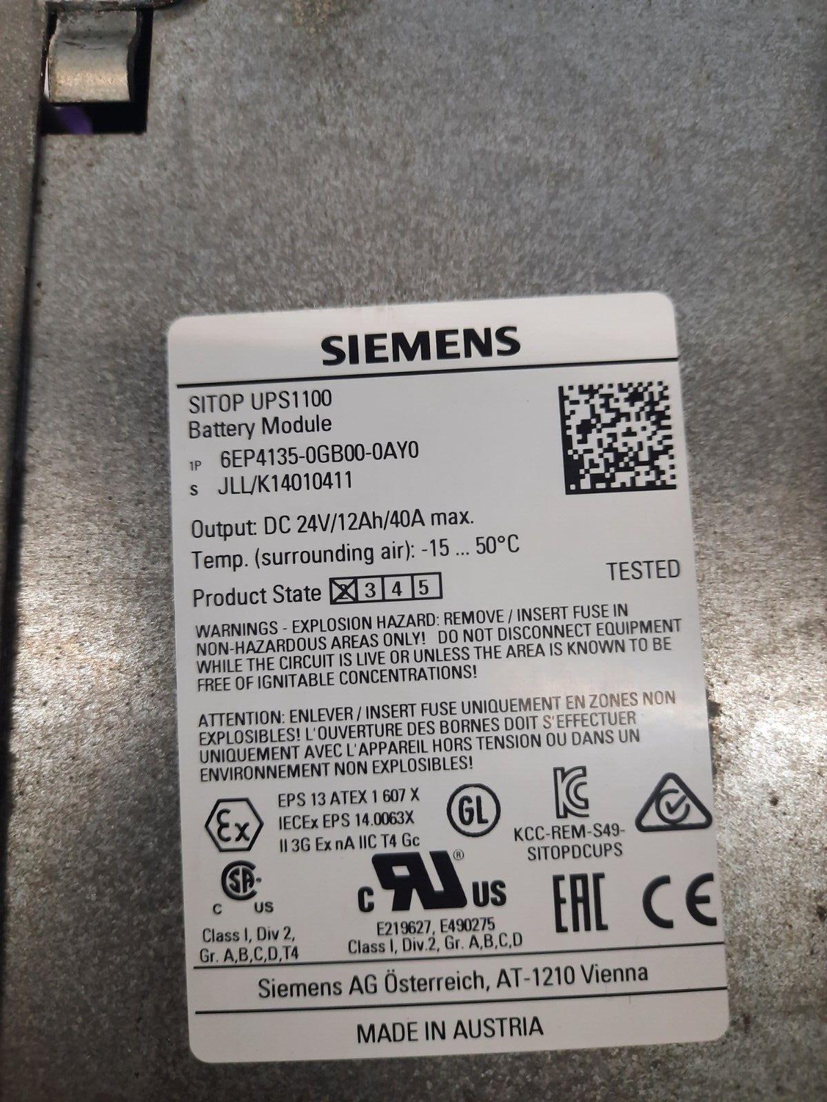 SIEMENS 6EP4 135-0GB00-0AY0 SITOP UPS 1100 BATTERY MODULE