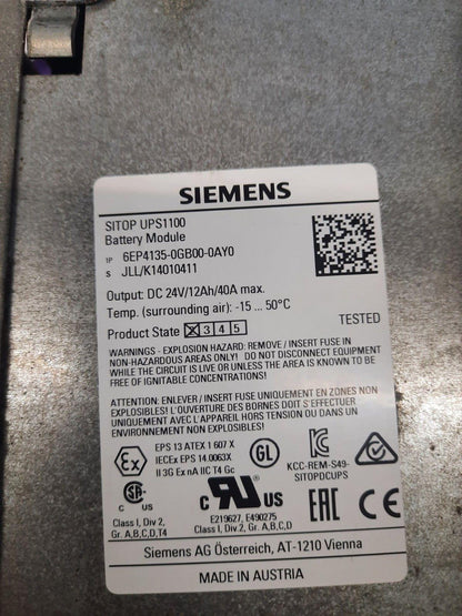 SIEMENS 6EP4 135-0GB00-0AY0 SITOP UPS 1100 BATTERY MODULE