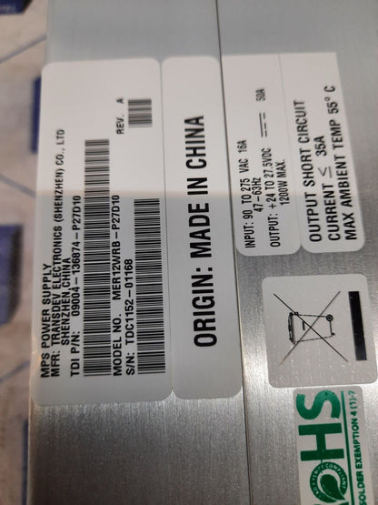 TRANSDEV ELECTRONICS MER12WRB-P27D10 REV.A (09004-136874-P27D10) POWER SUPPLY