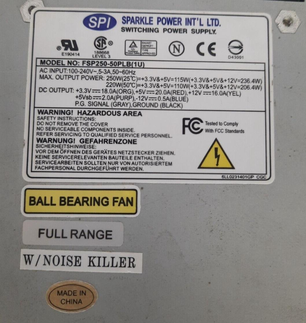 SPI FSP250-50PLB(1U) SPAKLE POWER INT'L SWITCHING POWER SUPPLY