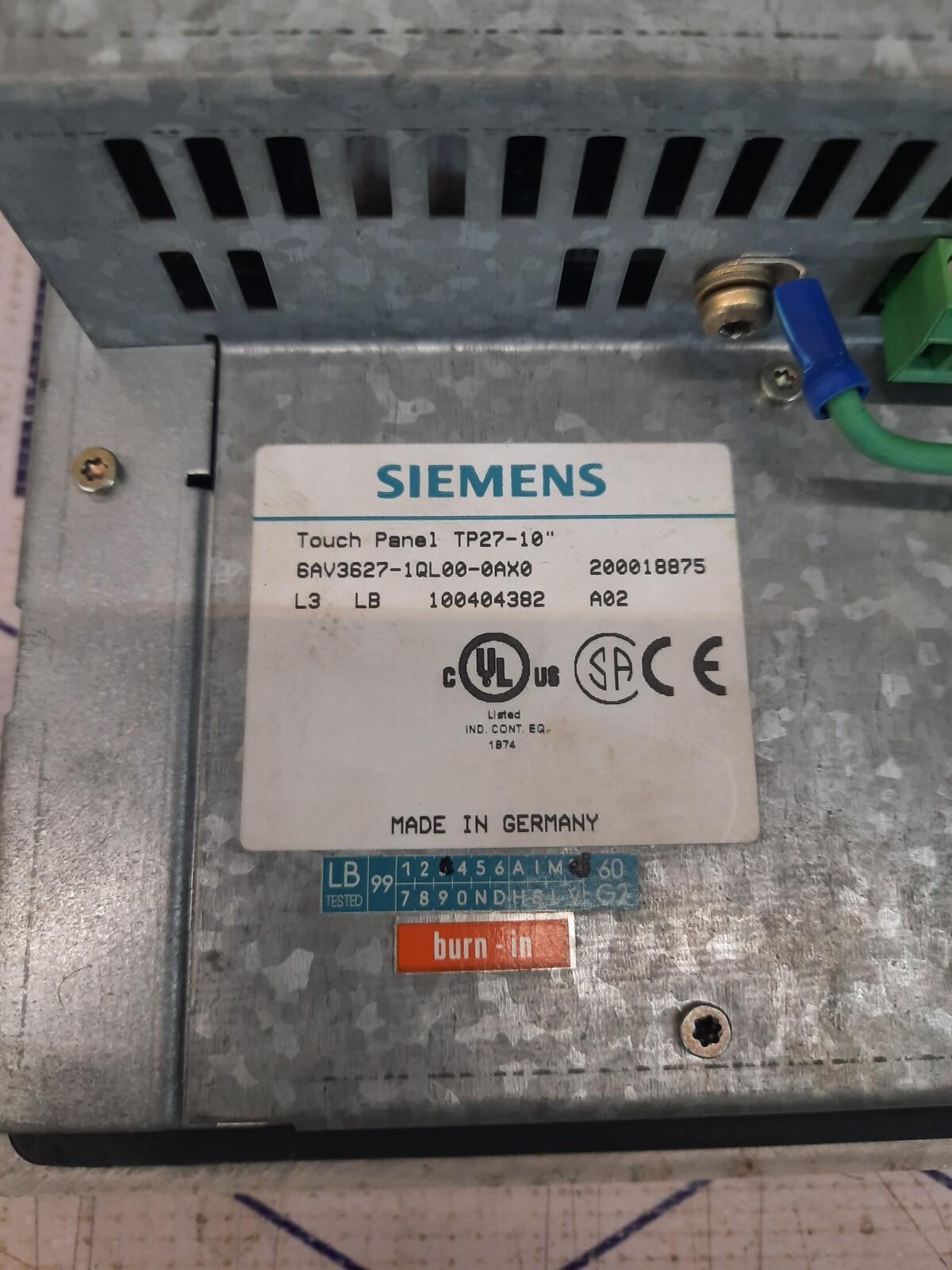 SIEMENS 6AV3627-1QL00-0AX0 TOUCHSCREEN TP27-10''
