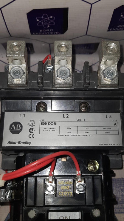 Allen-Bradley 509-DOB MOTOR STARTER 460-480 V / 60 Hz with 595-A Aux contact