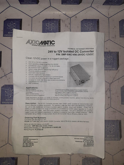 Axiomatic SMP-BAC-V06-24VDC-12VDC Dc-dc Converter