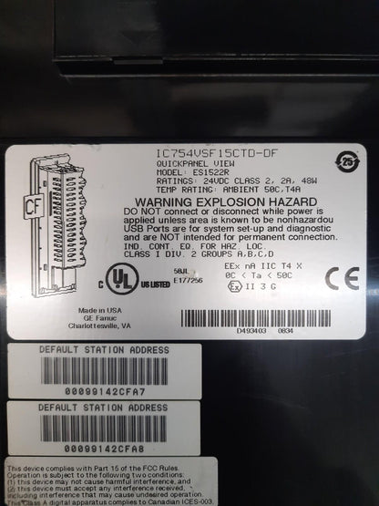 Ge Fanuc QuickPanel View ES1522R IC754VSF15CTD-DF Fast Shipping