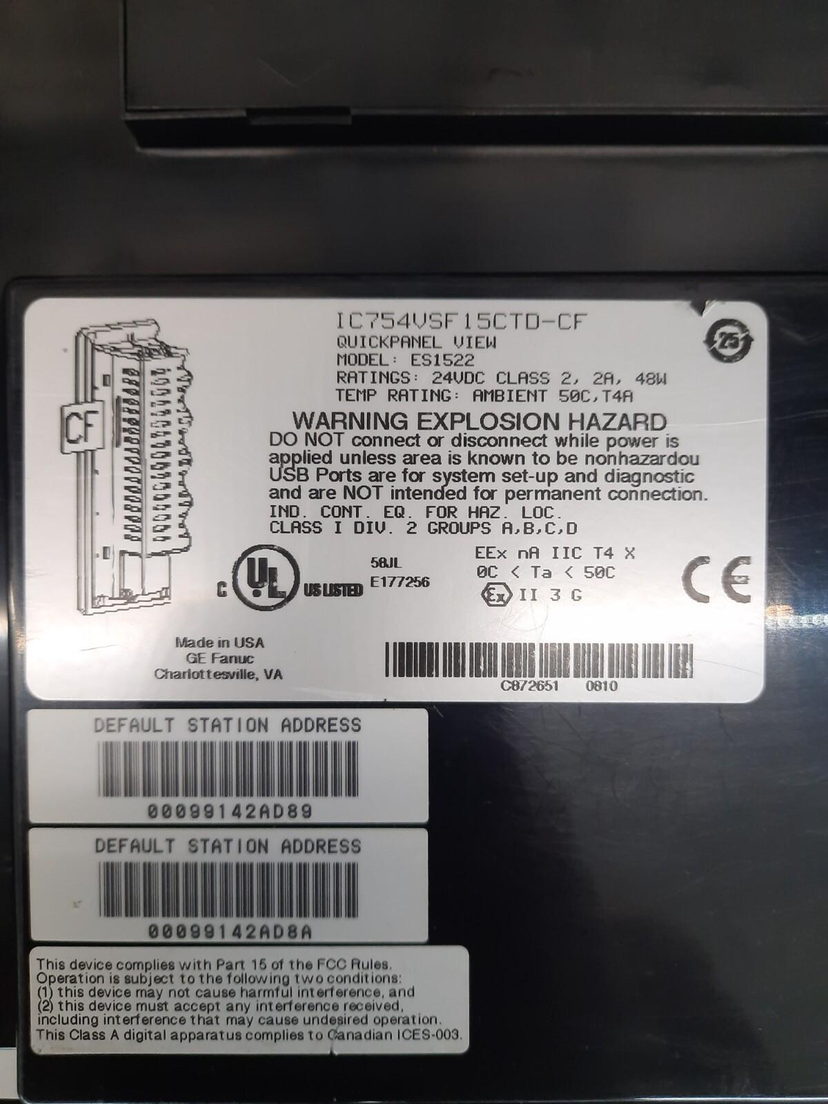 GE Fanuc QuickPanel View ES1522 IC754VSF15CTD-CF Fast Shipping