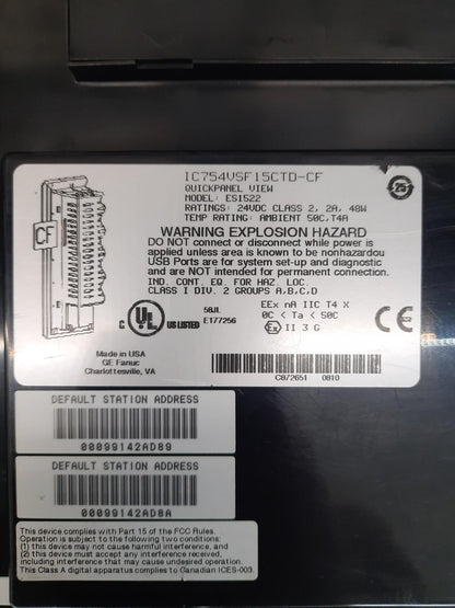 GE Fanuc QuickPanel View ES1522 IC754VSF15CTD-CF Fast Shipping