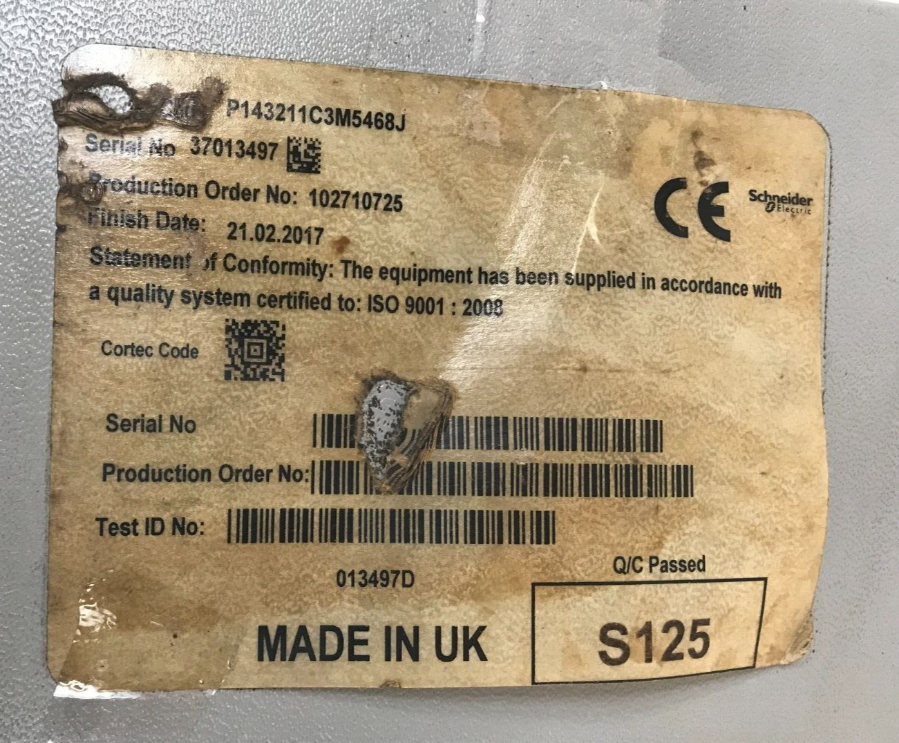 Schneider Electric P143211C3M5468J Baseefa 13ATEX 0147