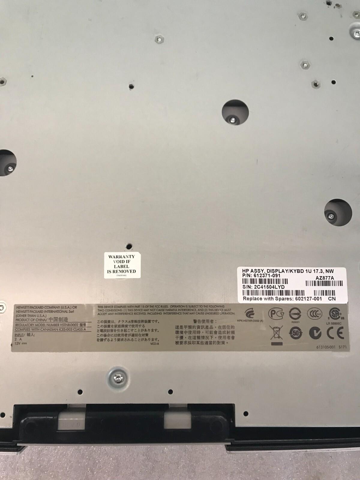 HP ASSY DISPLAY/KYBD 1U 17.3 NW 612371-091 HSTNR-D002 HP TFT7600 G2