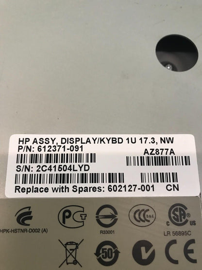 HP ASSY DISPLAY/KYBD 1U 17.3 NW 612371-091 HSTNR-D002 HP TFT7600 G2