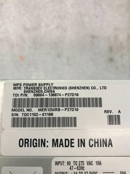 TRANSDEV ELECTRONICS MPS POWER SUPPLY MER12WRB-P27D10 09004-136874-P27D10 REV:A