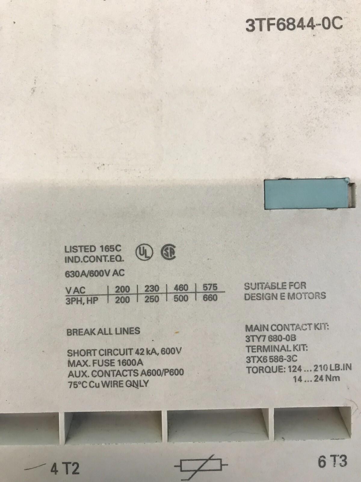 SIEMENS Motor Starter 3TF6844-0CQ7 IEC947 VDE 0660