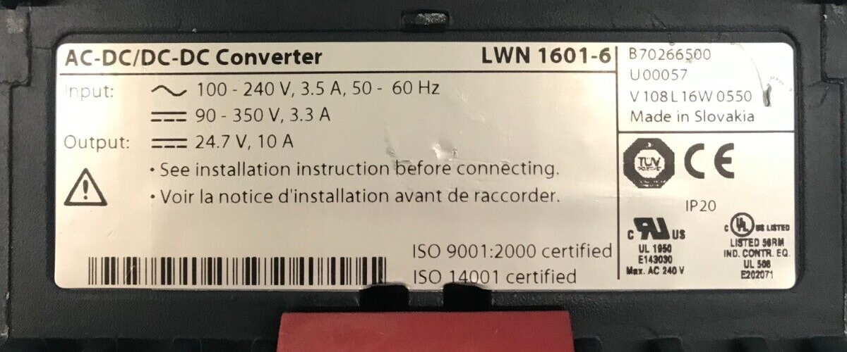 Convertisseur Power-One Convert Select AC-DC/DC-DC LWN 1601-6