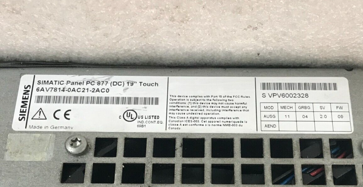 SIEMENS SIMATIC Panel PC 887 (DC) 19 Touch 6AV7814-0AC21-2AC0 G82-00004