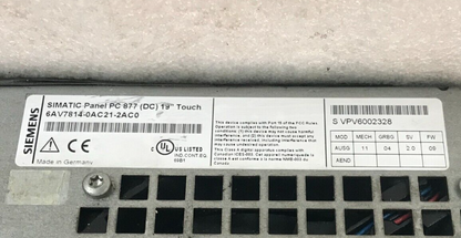 SIEMENS SIMATIC Panel PC 887 (DC) 19 Touch 6AV7814-0AC21-2AC0 G82-00004