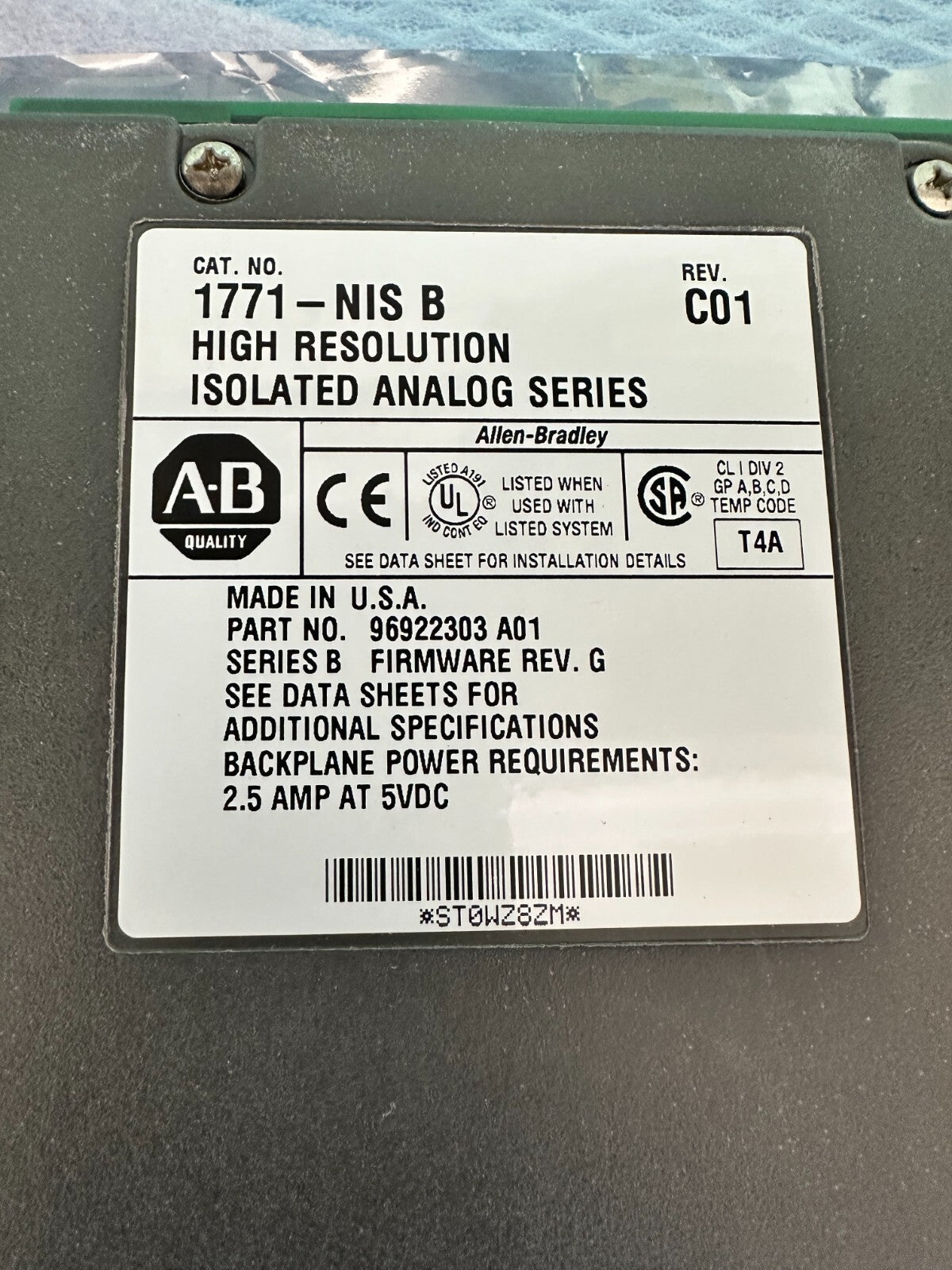 Entrée de courant analogique Allen Bradley 1771-NIS B Rev C01