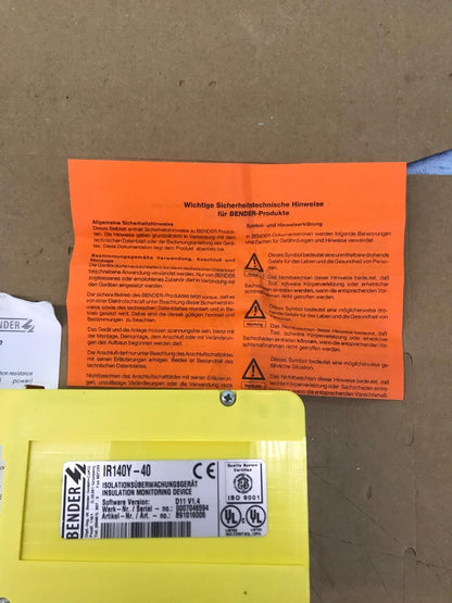 BENDER IR140Y-40 INSULATION MONITORING DEVICE 230 VAC 300V AC Fast Shipping