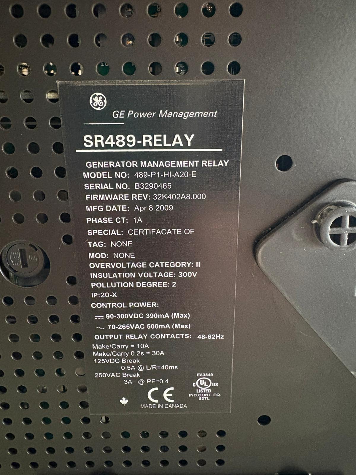 GE POWER MANAGEMENT 489-P1-HI-A20-E GENERATORE RELÈ DI GESTIONE SPEDIZIONE VE...