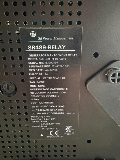 GE POWER MANAGEMENT 489-P1-HI-A20-E GENERATORE RELÈ DI GESTIONE SPEDIZIONE VE...