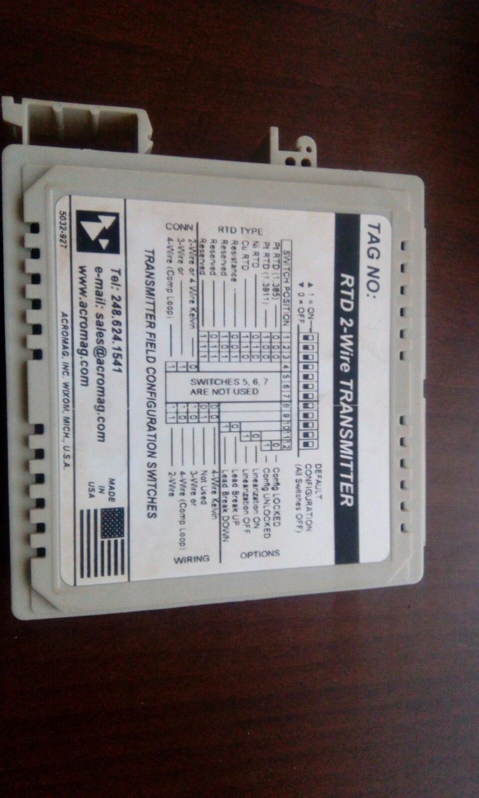 Acromag Single channel RTD 2-wire transmitter 657t-0600
