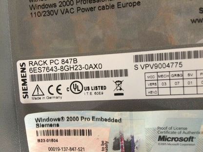 SIEMENS SIMATIC RACK PC 847B 6ES7643-8GH23-0AX0