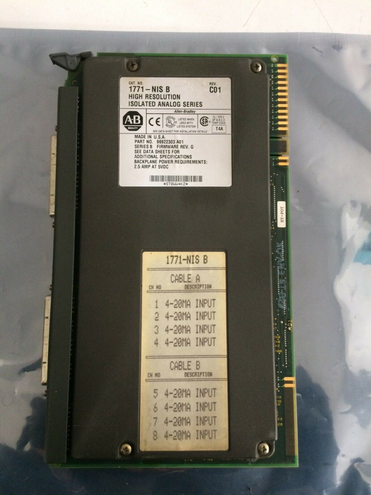 ALLEN-BRADLEY 1771-NIS B  REV C01 96922303 HIGH RESOLUTION ISOLATED ANALOG SERIE